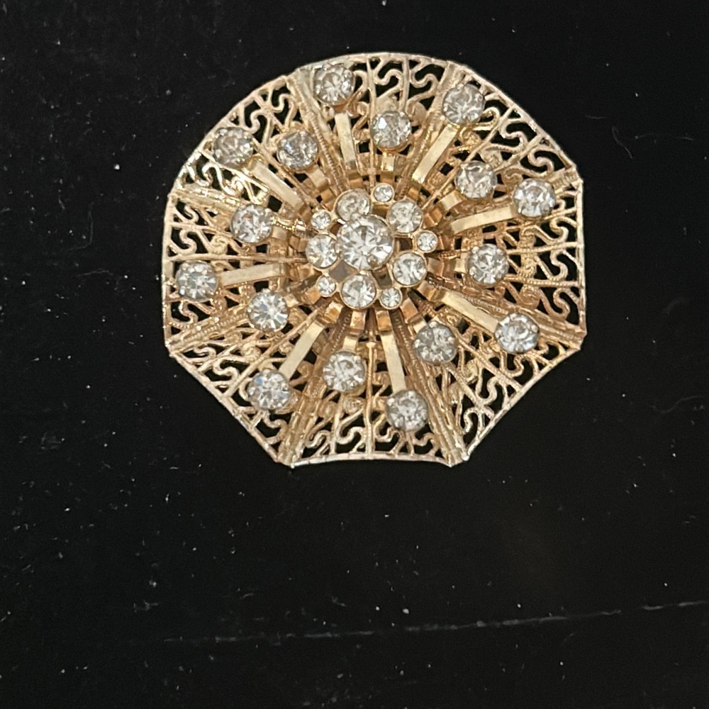 Vintage Rhinestone Sunburst Brooch - Women's Jewelry